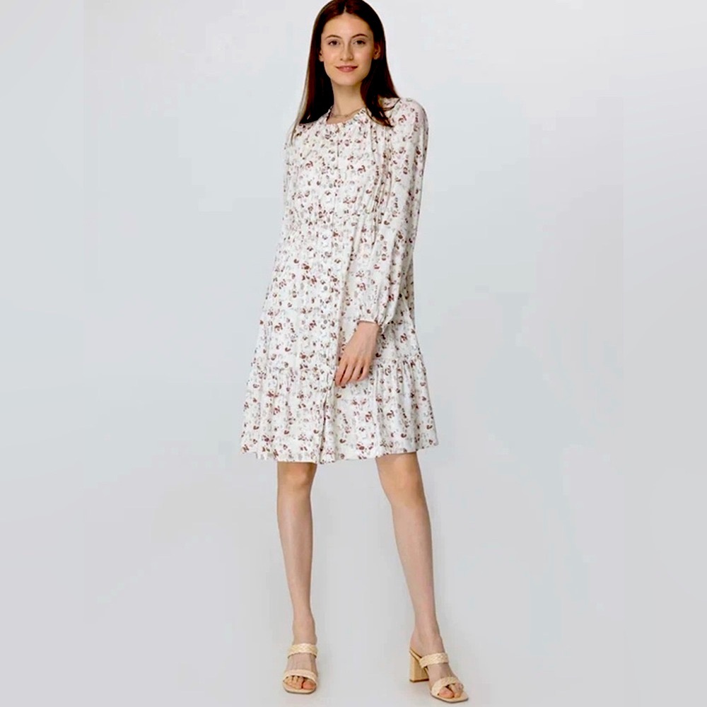 Frye White Floral Long Sleeve Dress NWT
